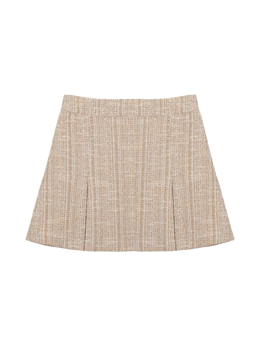 PATACHOU PLEATED BEIGE TWEED SKIRT