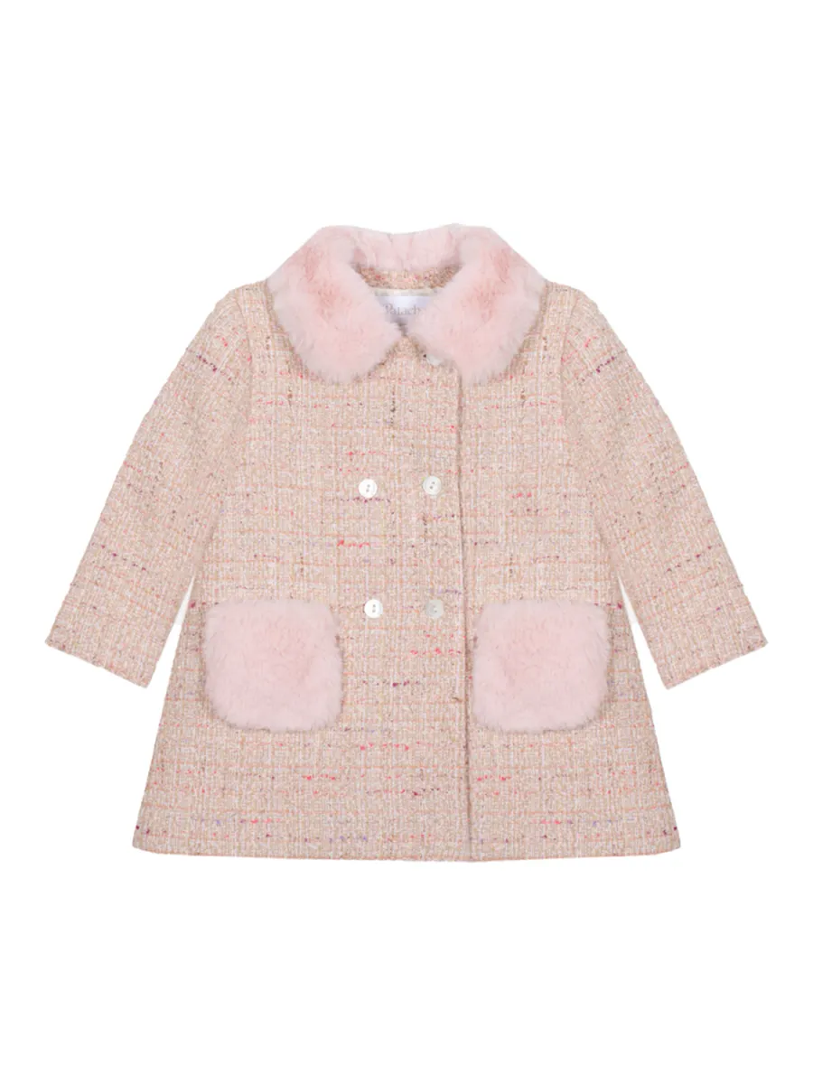 PATACHOU TWEED AND FUR COAT - PALE PINK