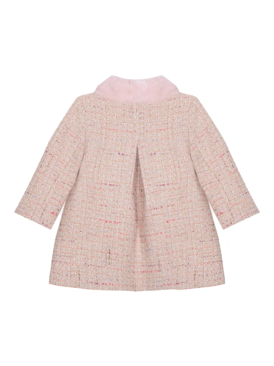 PATACHOU TWEED AND FUR COAT - PALE PINK