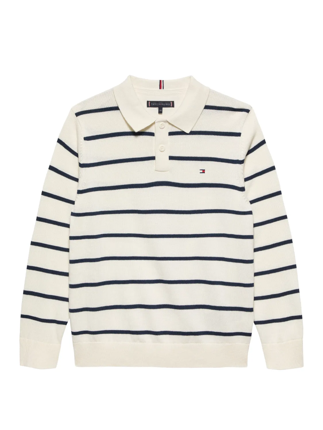 TOMMY HILFIGER POLO COLLAR GENSER - IVORY SILK STRIPER